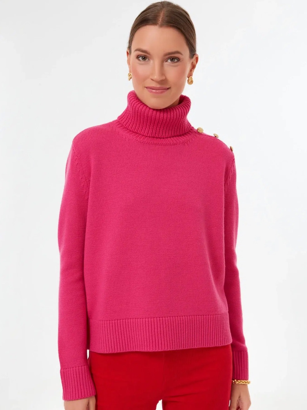 Tuckernuck Hot Pink Wool Button-Shoulder Hadley Sweater